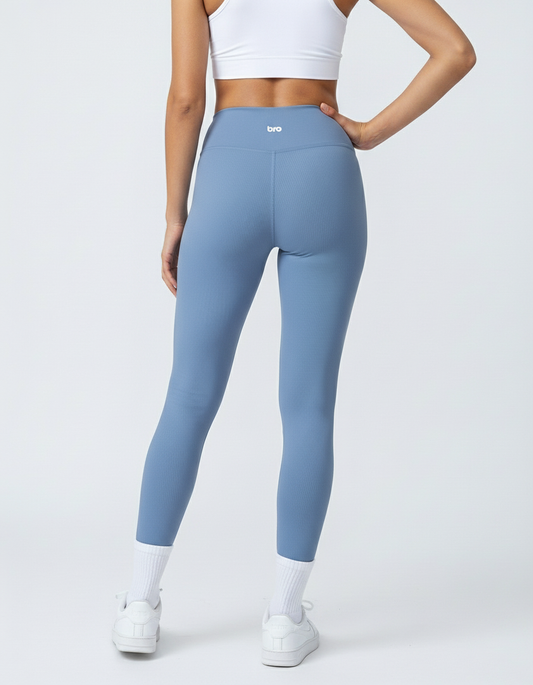 Legging de sport femme côtelé taille haute bleu - BRO Apparel