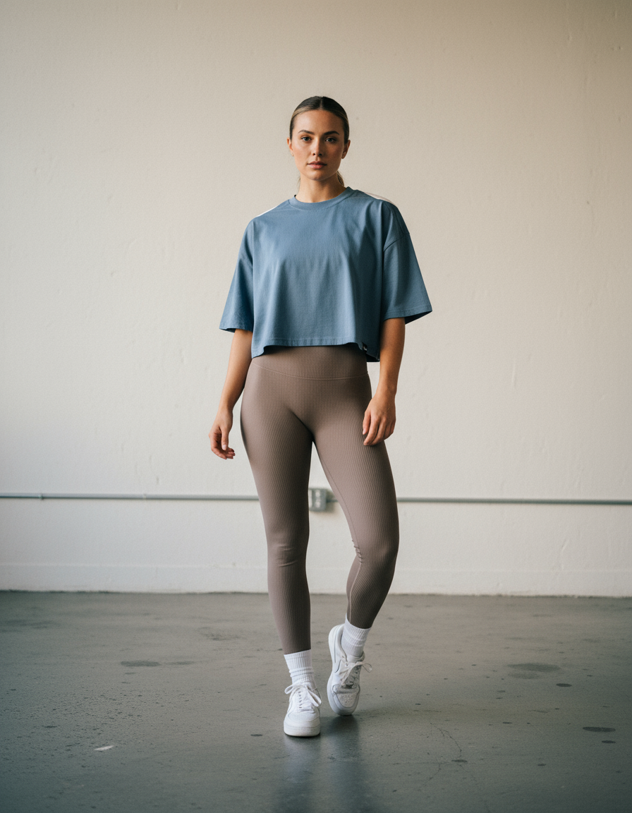 Legging de sport femme côtelé marron clair - BRO Apparel, vue 3