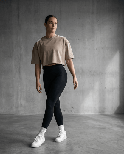 Crop top de sport oversize femme beige Impact - BRO Apparel, vue 3