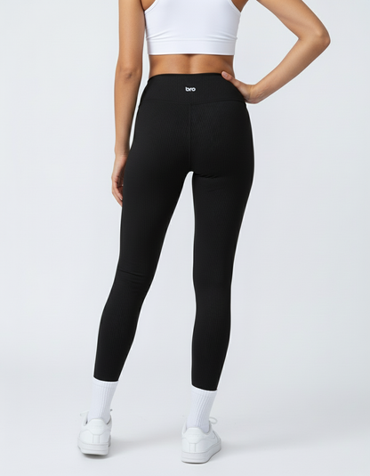 Legging de sport femme côtelé taille haute noir - BRO Apparel