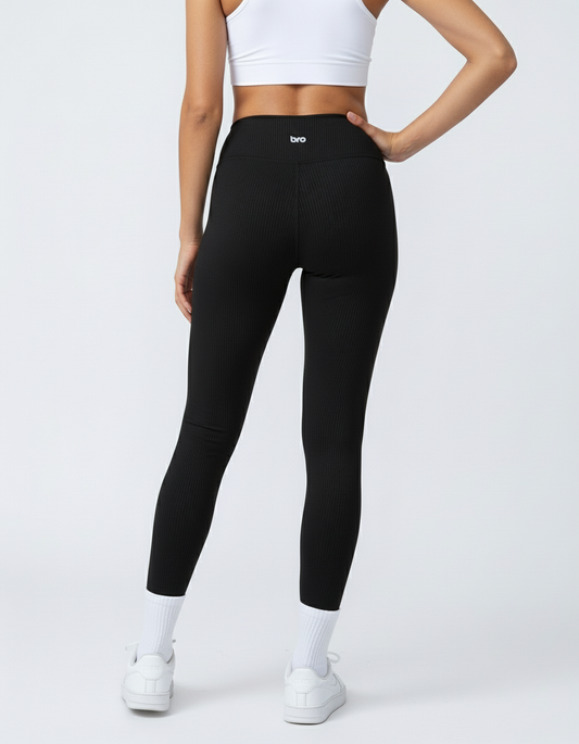 Legging de sport femme côtelé taille haute noir - BRO Apparel